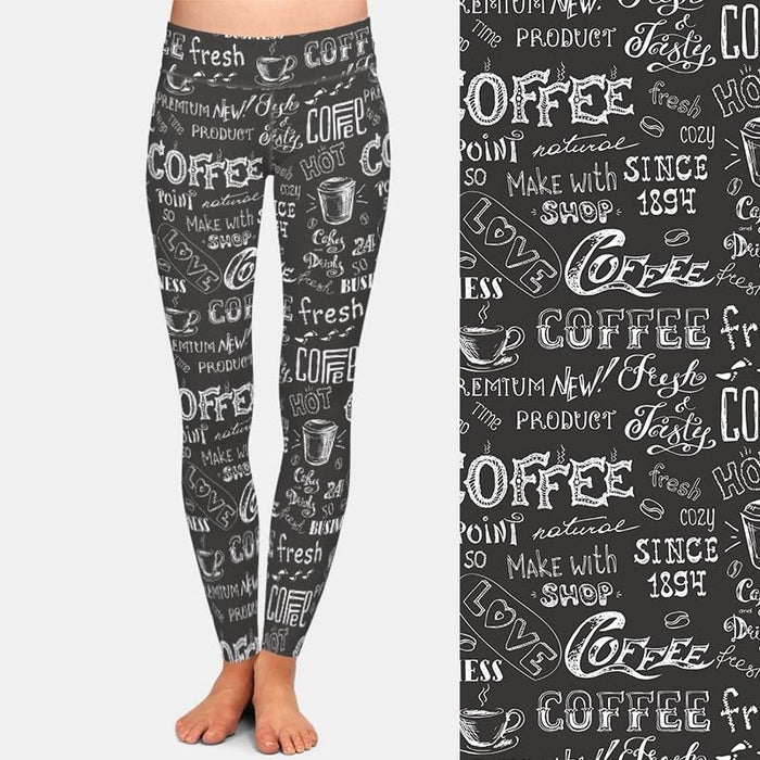 Ladies Blackboard Hand-Painted Coffee Printed Leggings