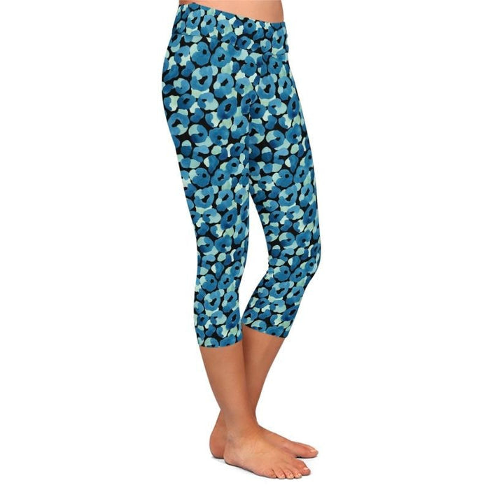 Ladies Blue Cheetah Printed Capri Leggings