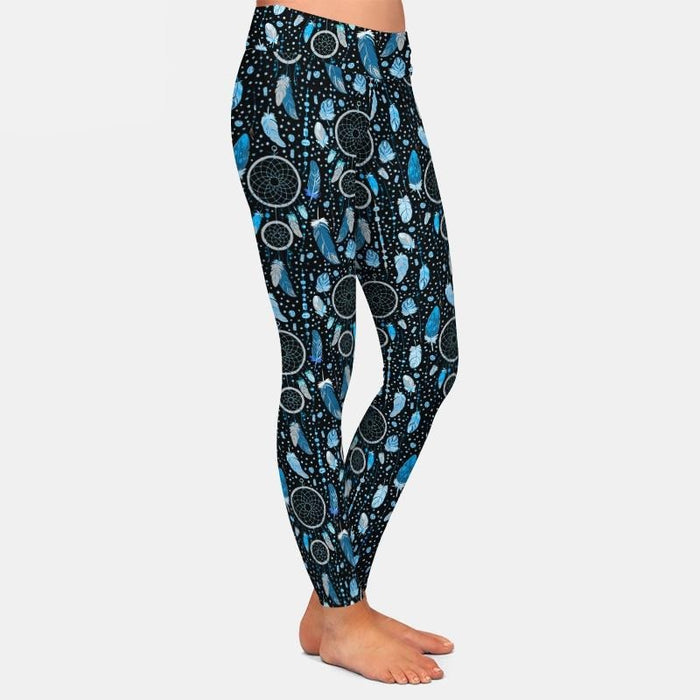 Ladies Blue Dream Catchers & Feathers Printed Leggings