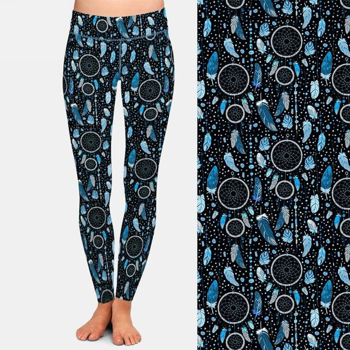 Ladies Blue Dream Catchers & Feathers Printed Leggings
