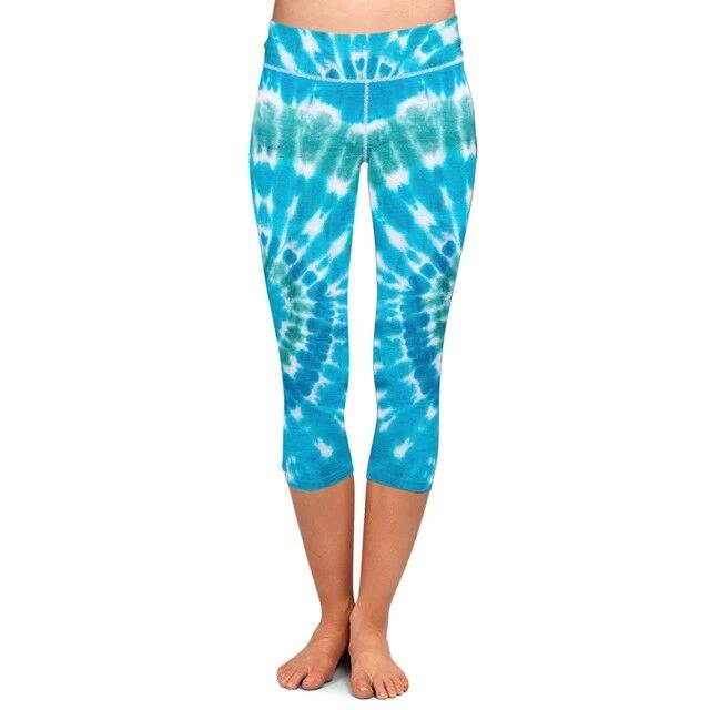 Ladies Blue Tie-Dye Printed Capri Leggings