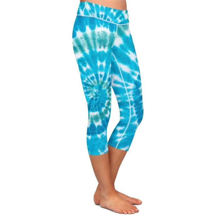 Ladies Blue Tie-Dye Printed Capri Leggings