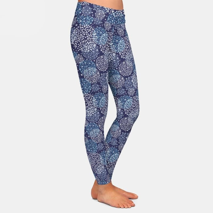 Ladies Blue/White Fireworks Printed Leggings
