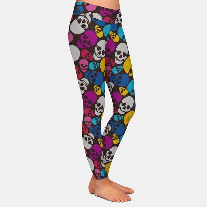 Ladies Bright Coloured Skull Printed Leggings
