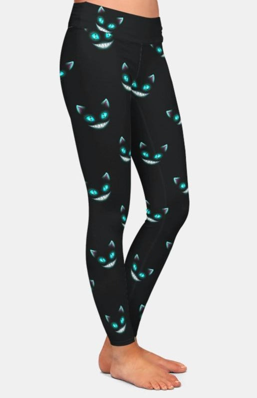 Ladies Brushed Alice Cat Printed Leggings