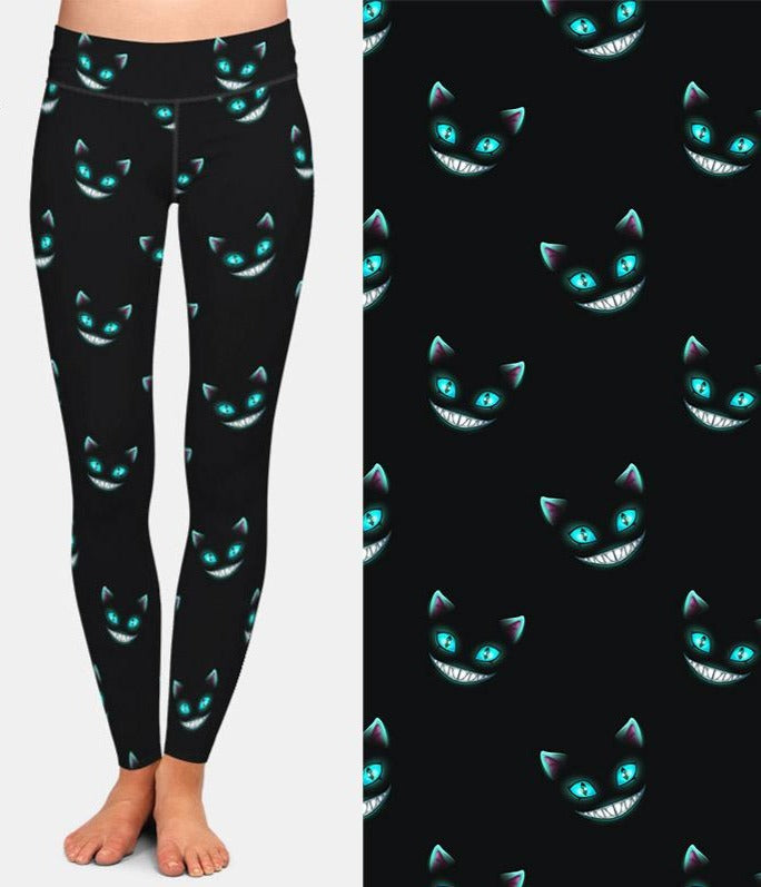 Ladies Brushed Alice Cat Printed Leggings