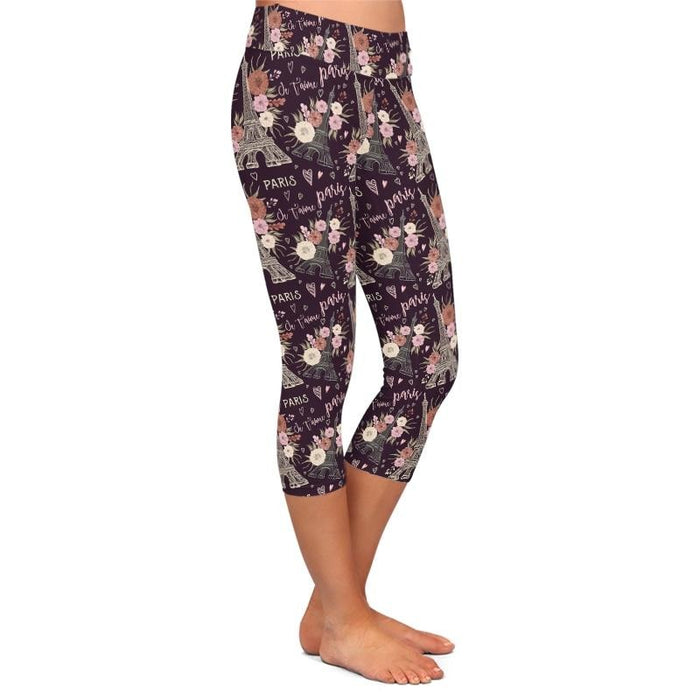 Ladies Brushed Paris Printed Capri Leggings
