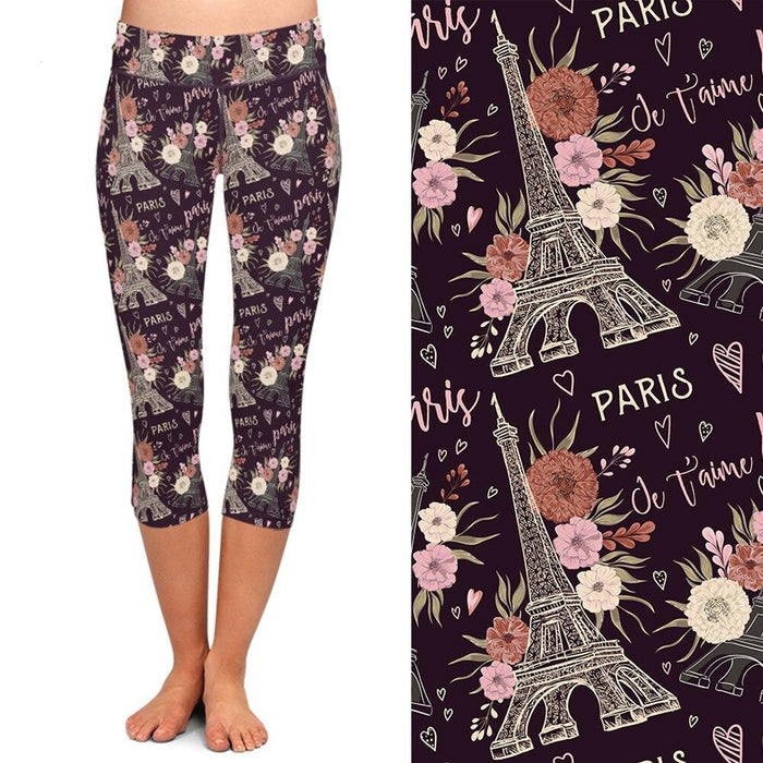 Ladies Brushed Paris Printed Capri Leggings