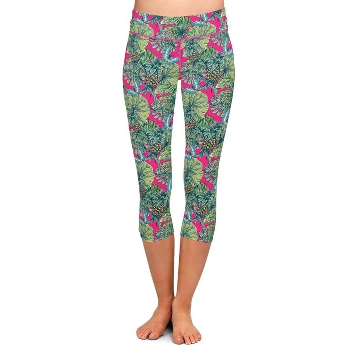 Ladies Butterflies & Pineapples Printed Capri Leggings