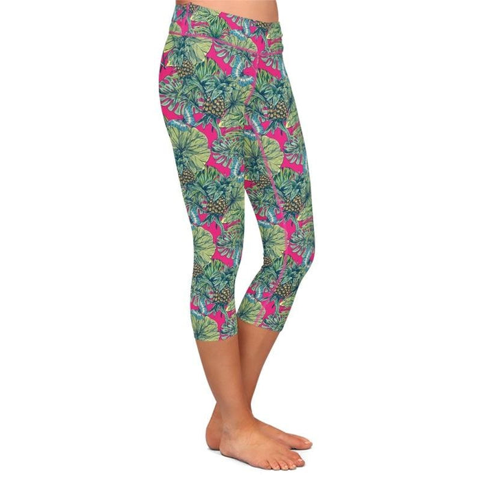 Ladies Butterflies & Pineapples Printed Capri Leggings