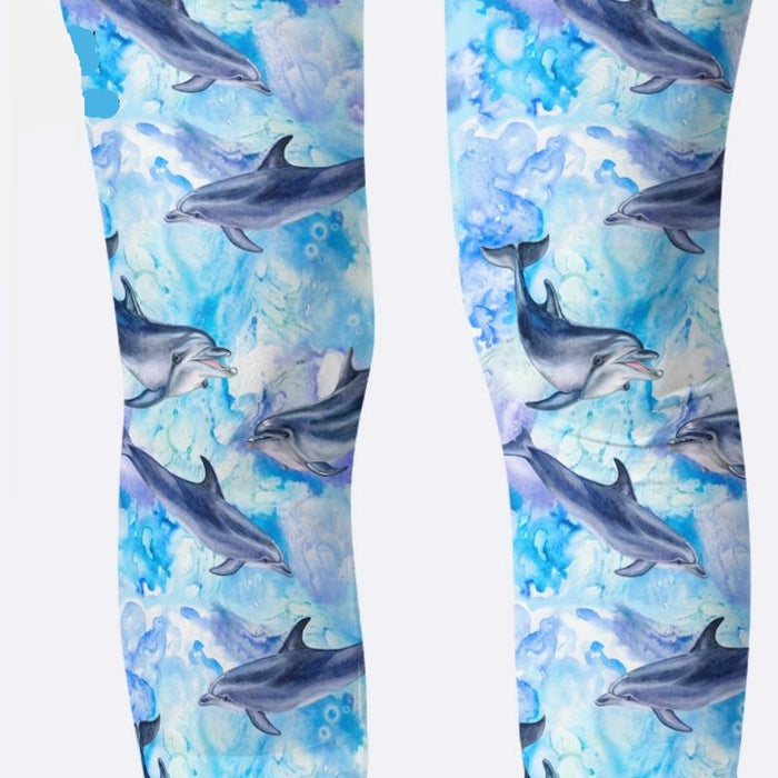 Ladies Cartoon Dolphins Printed Capri Leggings