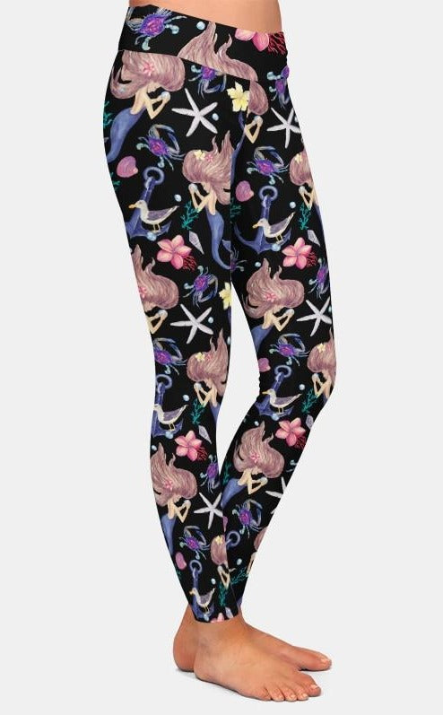 Ladies Cartoon Mermaid Under The Sea Printed Leggings