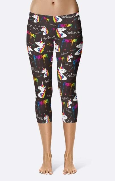 Ladies Cartoon Unicorn Dreams Printed Capri Leggings