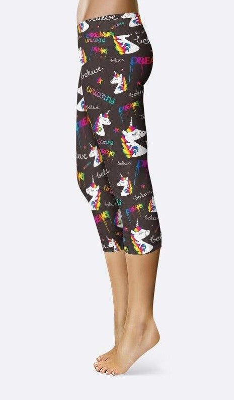 Ladies Cartoon Unicorn Dreams Printed Capri Leggings