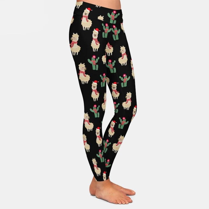 Ladies Christmas Alpaca & Cactus Printed Leggings