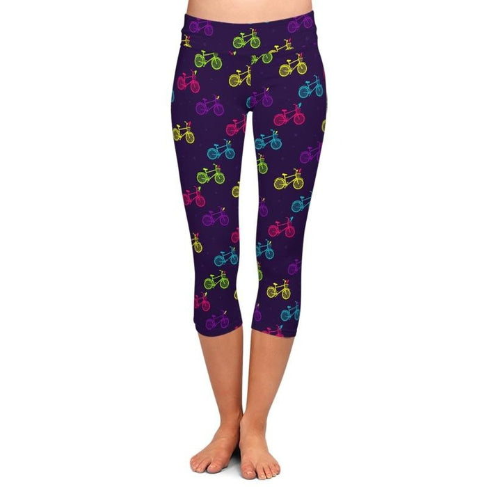 Ladies Colourful Bicycles Printed Capri Leggings