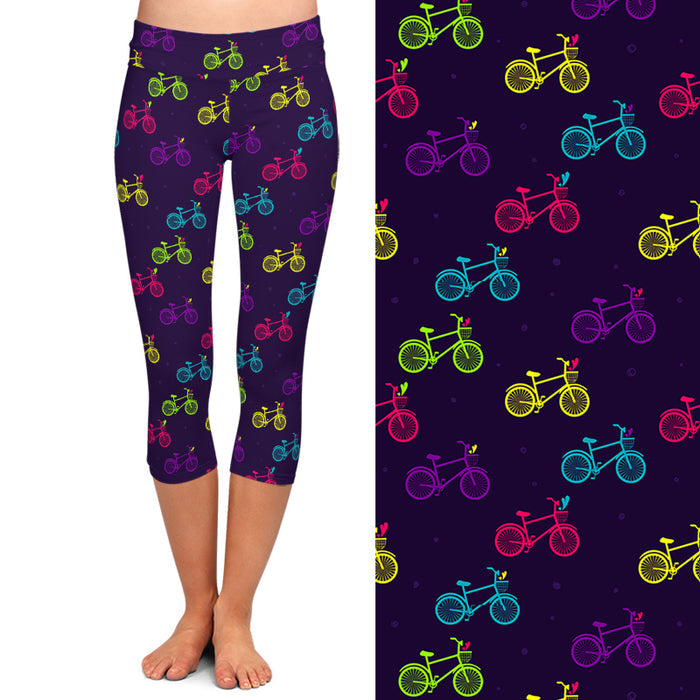 Ladies Colourful Bicycles Printed Capri Leggings