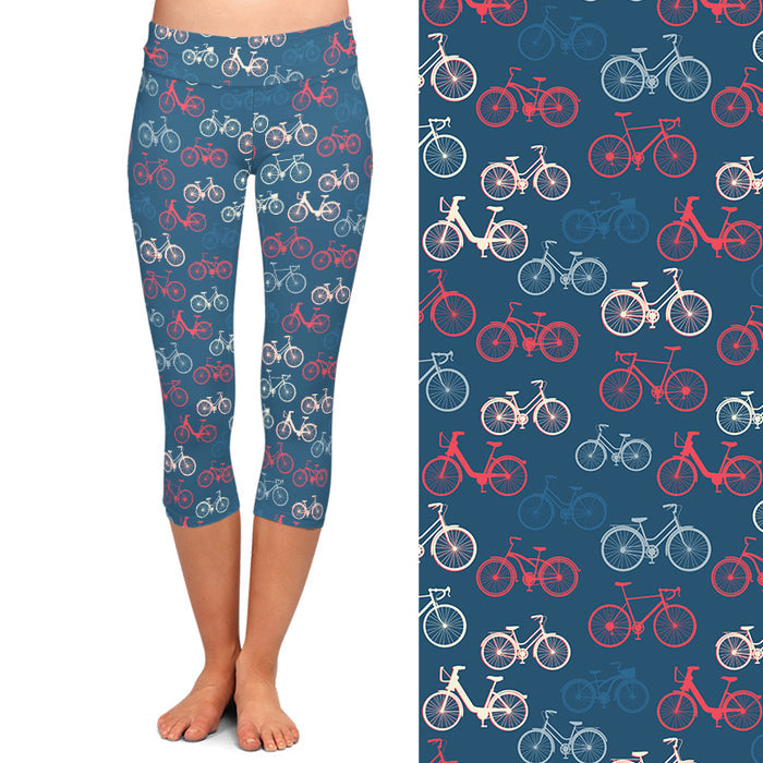 Ladies Colourful Bicycles Printed Capri Leggings