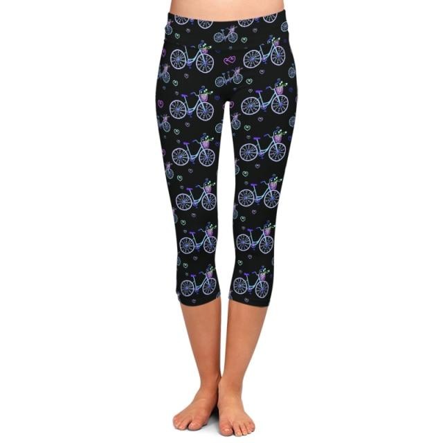 Ladies Colourful Bicycles Printed Capri Leggings