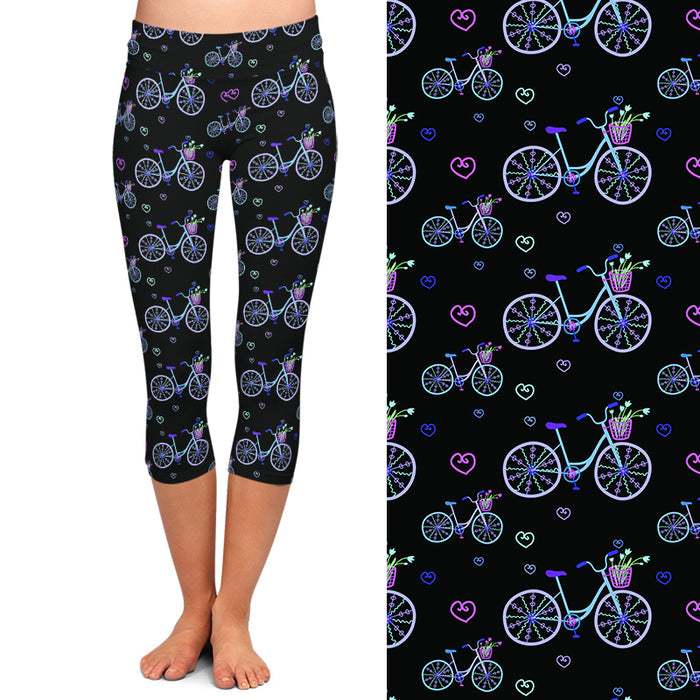 Ladies Colourful Bicycles Printed Capri Leggings