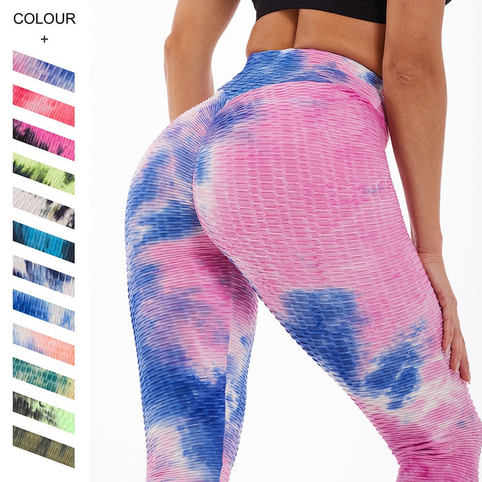Ladies Colourful Tie-Dye Push Up Fitness Leggings & Shorts