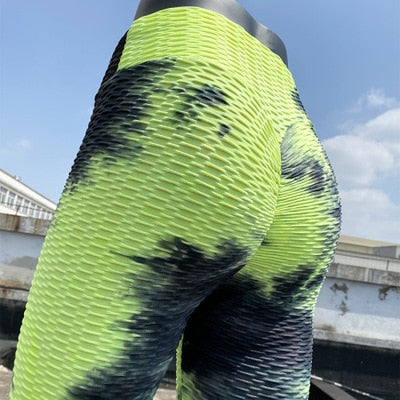 Ladies Colourful Tie-Dye Push Up Fitness Leggings & Shorts