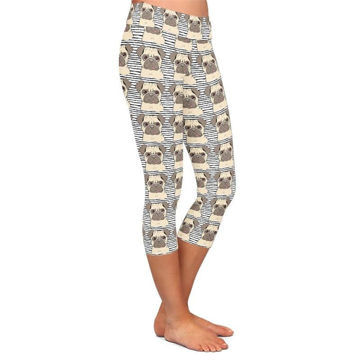 Ladies Cute 3D Bulldogs Printed Capri Leggings