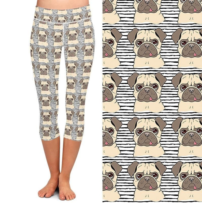 Ladies Cute 3D Bulldogs Printed Capri Leggings