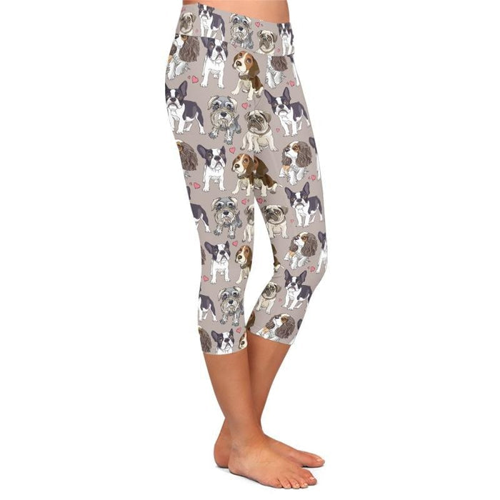 Ladies Cute Dog Printed Capri Leggings