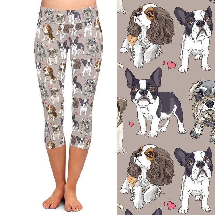 Ladies Cute Dog Printed Capri Leggings