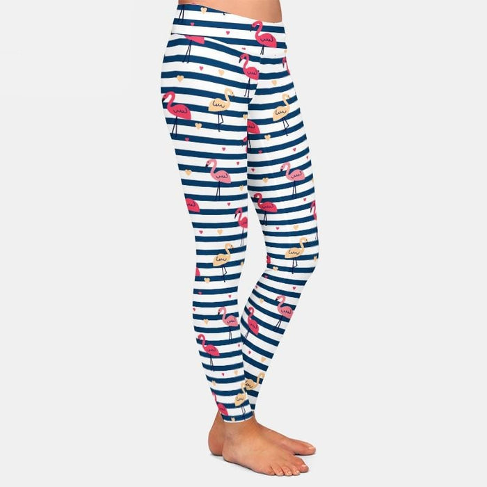 Ladies Cute Flamingos & Hearts Printed Leggings