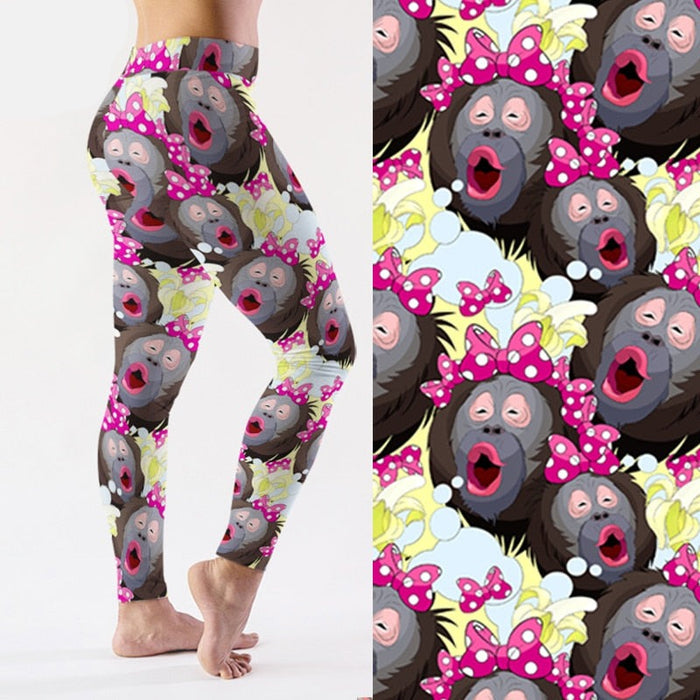 Ladies Cute Gorilla Printed Milk Silk Leggings