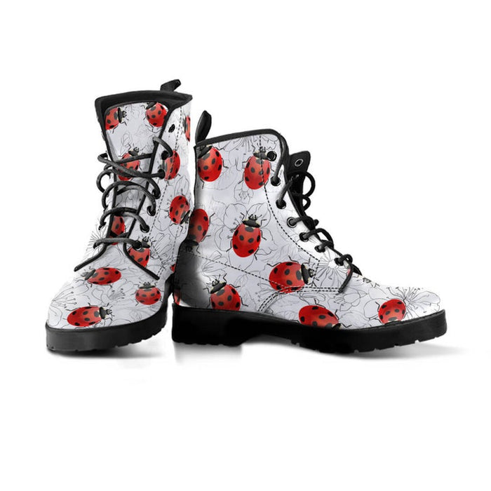 Ladies Cute Ladybug Fashion Lace-Up Boots