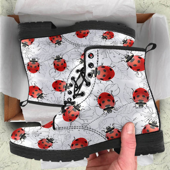 Ladies Cute Ladybug Fashion Lace-Up Boots