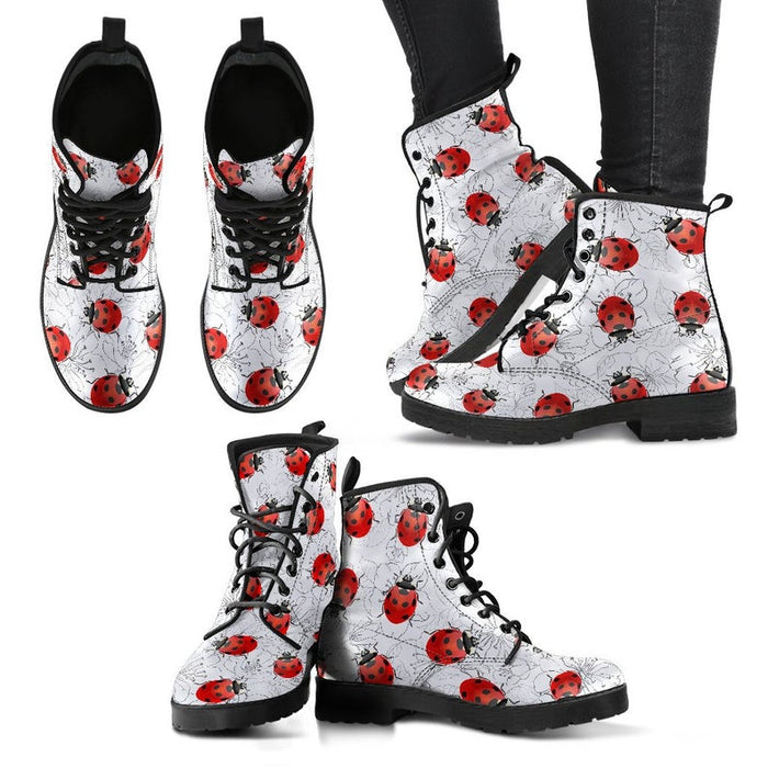 Ladies Cute Ladybug Fashion Lace-Up Boots
