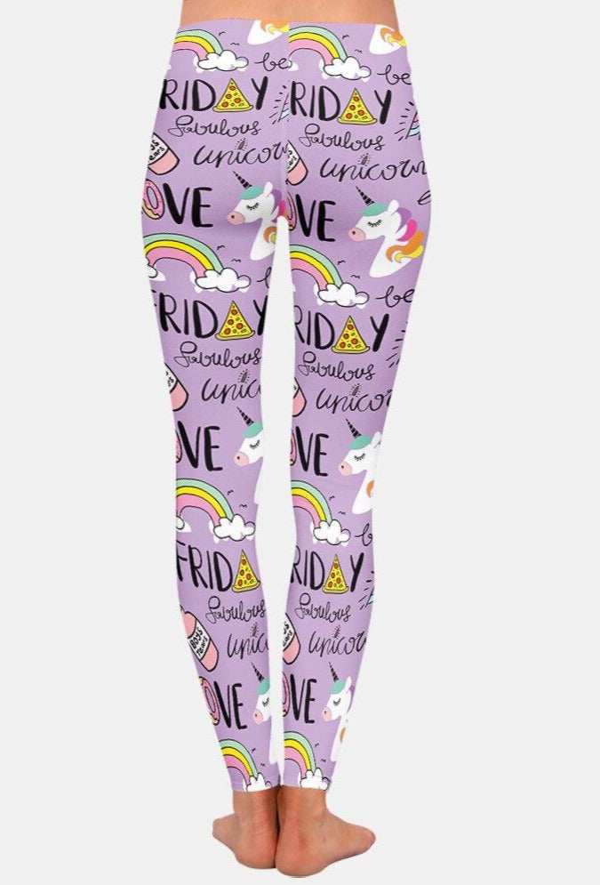 Ladies Cute Love Friday Purple Unicorn Leggings