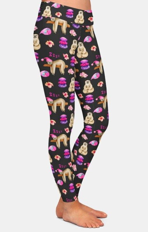 Ladies Cute Sleeping Sloths Printed Leggings