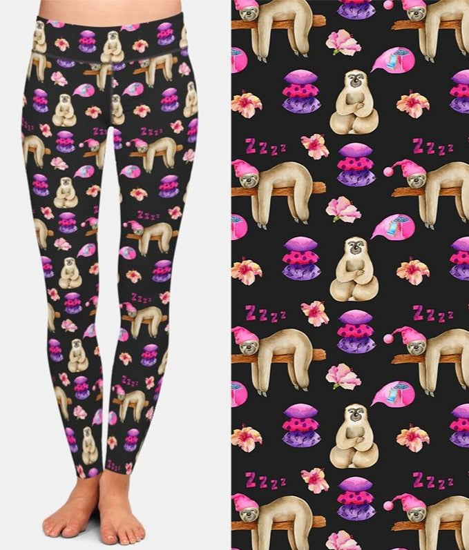 Ladies Cute Sleeping Sloths Printed Leggings