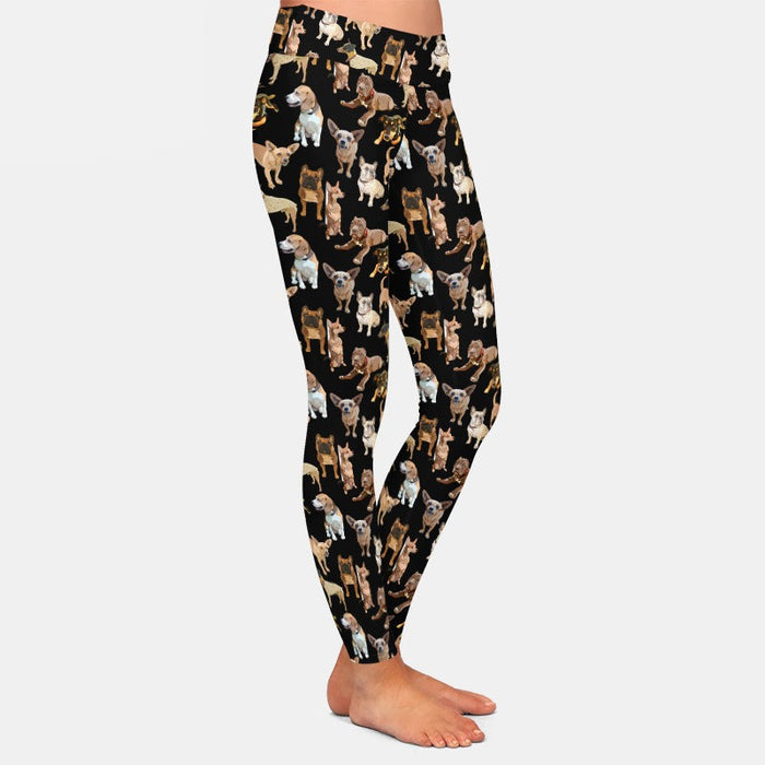 Ladies Fashion 3D Cute Dog Pattern Milk Silk Leggings