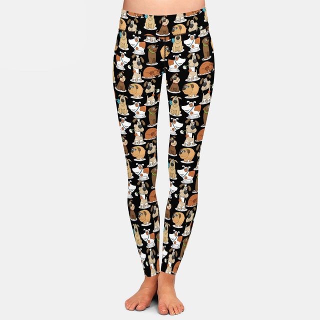Ladies Fashion 3D Cute Dog Pattern Milk Silk Leggings