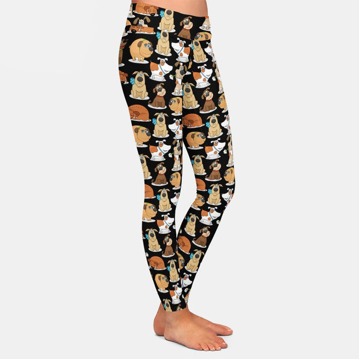 Ladies Fashion 3D Cute Dog Pattern Milk Silk Leggings