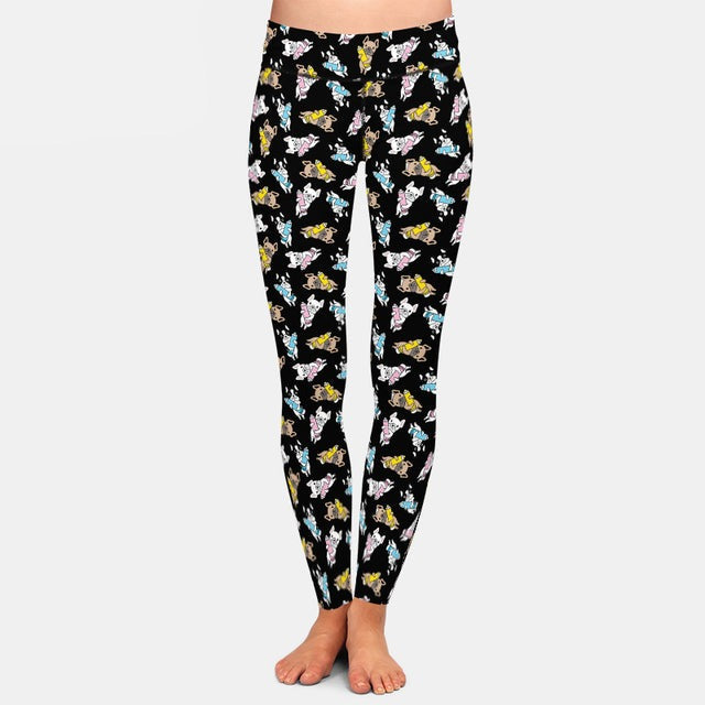 Ladies Fashion 3D Cute Dog Pattern Milk Silk Leggings