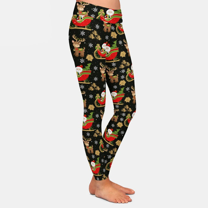 Ladies Fashion Christmas Santa, Sleighs & Reindeers Printed Leggings