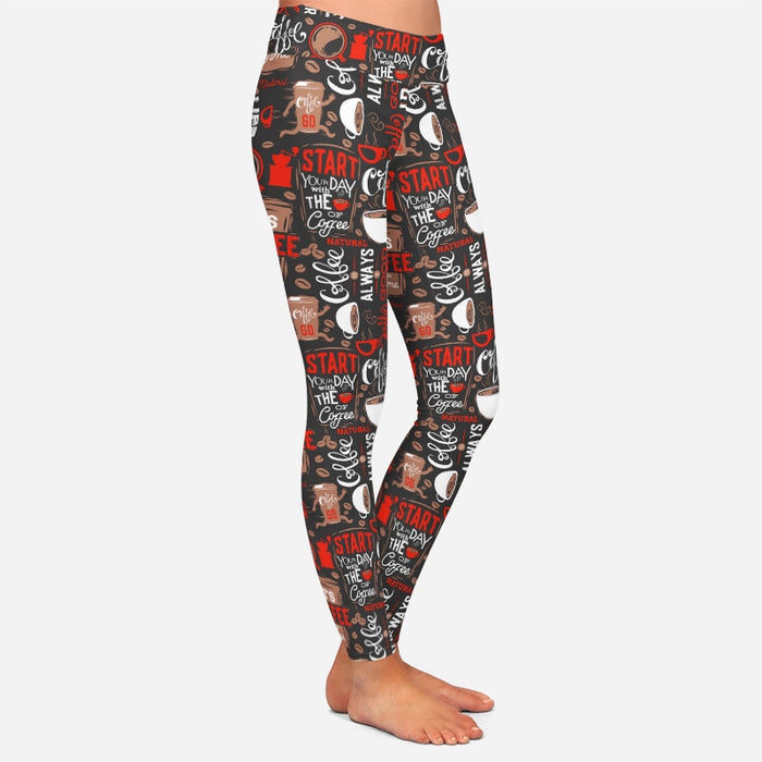 Ladies Fashion Coffee Printed Leggings