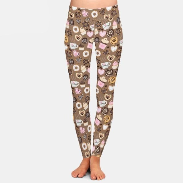 Ladies Fashion Coffee Printed Leggings