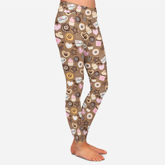 Ladies Fashion Coffee Printed Leggings