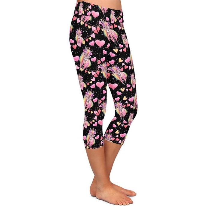 Ladies Fashion Party Unicorns & Heart Balloons Printed Capri Leggings