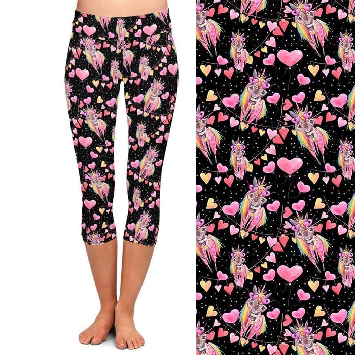 Ladies Fashion Party Unicorns & Heart Balloons Printed Capri Leggings