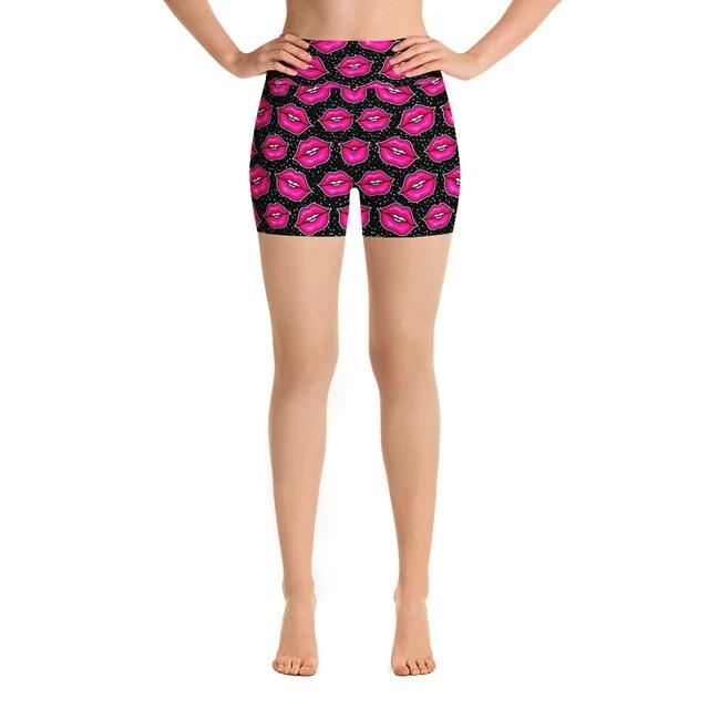 Ladies Fashion Sexy Hot Pink Lips Printed Shorts