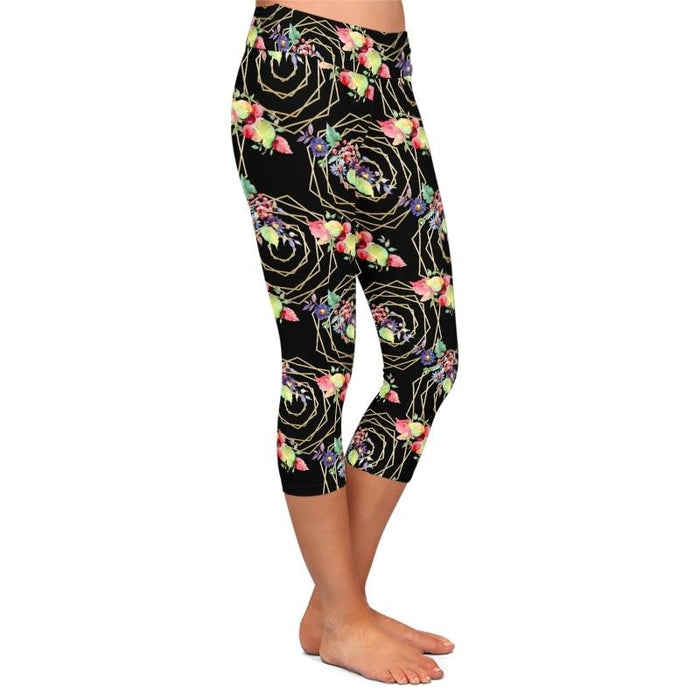Ladies Fruit & Flower Bouquets Printed Capri Leggings